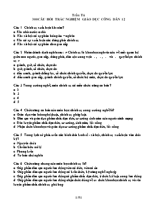300 câu hỏi trắc nghiệm Giáo dục công dân 12 - Trần Tú