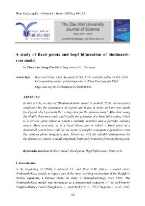 A study of fixed points and hopf bifurcation of hindmarshrose model