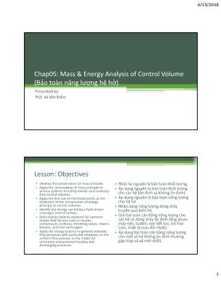 Bài giảng Kỹ thuật nhiệt - Chapter 5: Mass & Energy analysis of control volume (Bảo toàn năng lượng hệ hở) - Lê Văn Điểm