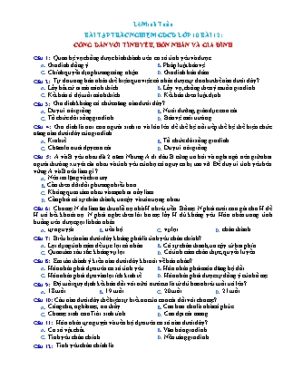 Bài tập trắc nghiệm môn Giáo dục công dân Lớp 10 - Bài 12: Công dân với tình yêu, hôn nhân và gia đình - Lê Minh Tuấn