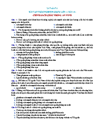 Bài tập trắc nghiệm môn Giáo dục công dân Lớp 11 - Bài 14: Chính sách quốc phòng an ninh - Lê Tuấn Tú