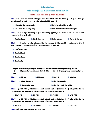 Bài tập trắc nghiệm môn Giáo dục công dân Lớp 12 - Bài 7: Công dân với các quyền dân chủ - Trần Minh Nam