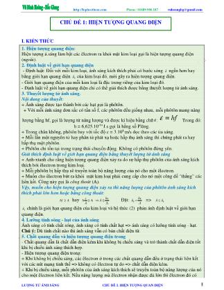 Chuyên đề Luyện thi Đại học môn Vật lý - Chủ đề 1: Hiện tượng quang điện - Vũ Đình Hoàng