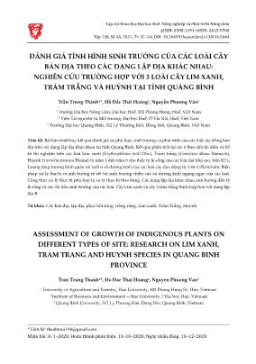 Đánh giá tình hình sinh trưởng của các loài cây bản địa theo các dạng lập địa khác nhau: Nghiên cứu trường hợp với 3 loài cây lim xanh, trám trắng và huỷnh tại tỉnh Quảng Bình