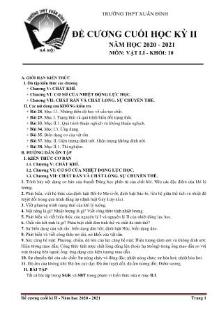 Đề cương cuối kỳ II môn Vật lý Lớp 10 - Năm học 2020-2021 - Trường THPT Xuân Đỉnh