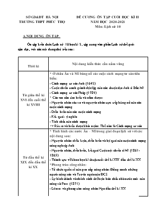 Đề cương ôn tập cuối học kỳ II môn Lịch sử Lớp 10 - Năm học 2020-2021 - Trường THPT Phúc Thọ