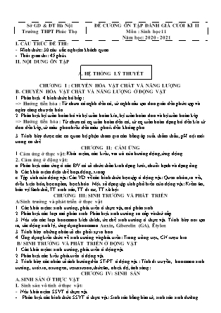 Đề cương ôn tập đánh giá cuối kỳ II môn Sinh học Lớp 11 - Năm học 2020-2021 - Trường THPT Phúc Thọ