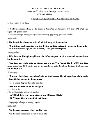 Đề cương ôn tập giữa kỳ II môn Ngữ văn 11 - Năm học 2020-2021