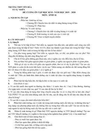 Đề cương ôn tập học kì II môn Sinh học Lớp 10 - Năm học 2019-2020 - Trường THPT Yên Hòa