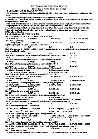 Đề cương ôn tập học kỳ 2 môn Hóa học Lớp 10 - Năm học 2020-2021