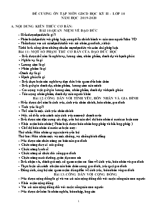 Đề cương ôn tập học kỳ II môn Giáo dục công dân học Lớp 10 - Năm học 2019-2020