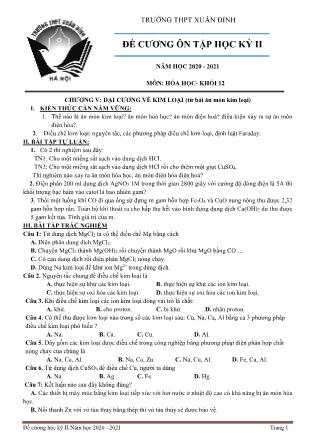 Đề cương ôn tập học kỳ II môn Hóa học Lớp 12 - Năm học 2020-2021 - Trường THPT Xuân Đỉnh
