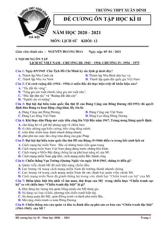 Đề cương ôn tập học kỳ II môn Lịch sử Lớp 12 - Năm học 2020-2021 - Trường THPT Xuân Đỉnh