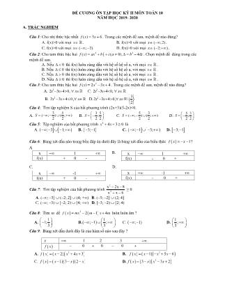 Đề cương ôn tập học kỳ II môn Toán 10 - Năm học 2019-2020