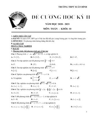 Đề cương ôn tập học kỳ II môn Toán 10 - Năm học 2020-2021 - Trường THPT Xuân Đỉnh