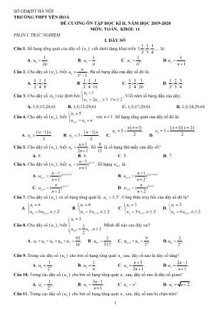 Đề cương ôn tập học kỳ II môn Toán Lớp 11 - Năm học 2019-2020 - Trường THPT Yên Hòa