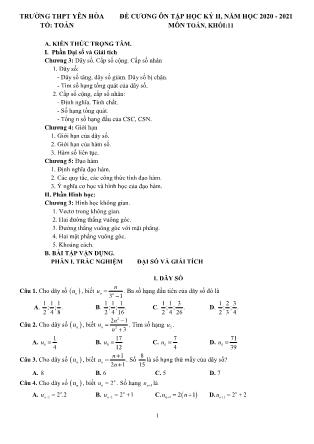 Đề cương ôn tập học kỳ II môn Toán Lớp 11 - Năm học 2020-2021 - Trường THPT Yên Hòa