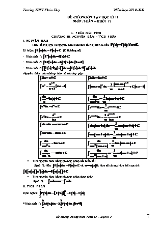 Đề cương ôn tập học kỳ II môn Toán Lớp 12 - Năm học 2019-2020 - Trường THPT Phúc Thọ