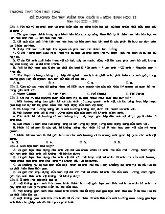 Đề cương ôn tập kiểm tra cuối học kỳ II môn Sinh học Lớp 12 - Năm học 2020-2021 - Trường THPT Tôn Thất Tùng