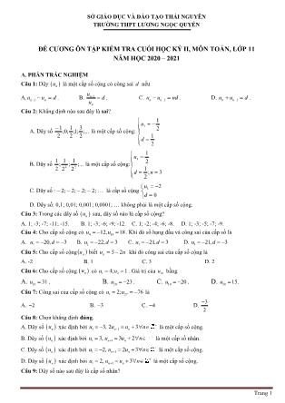 Đề cương ôn tập kiểm tra cuối học kỳ II môn Toán Lớp 11 - Năm học 2020-2021 - Trường THPT Lương Ngọc Quyến