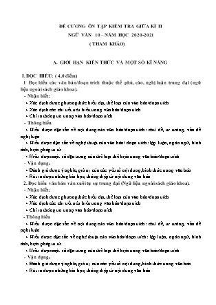 Đề cương ôn tập kiểm tra giữa kì II môn Ngữ văn 10 – Năm học 2020-2021