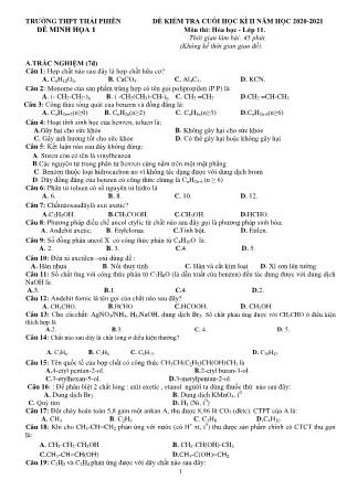 Đề kiểm tra cuối kỳ II môn Hóa học Lớp 11 - Năm học 2020-2021 - Trường THPT Thái Phiên