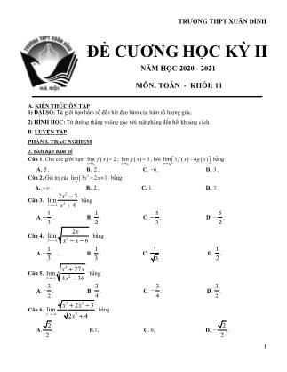 Đề ôn tập học kỳ II môn Toán 11 - Năm học 2020-2021 - Trường THPT Xuân Đỉnh