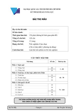 Đề thi mẫu Kỳ thi đánh giá năng lực Đại học Quốc gia thành phố Hồ Chí Minh năm 2018