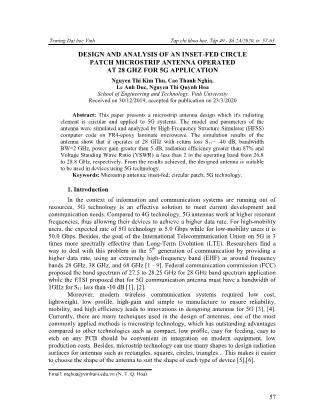 Design and analysis of an inset-fed circle patch microstrip antenna operated at 28 GHz for 5G application