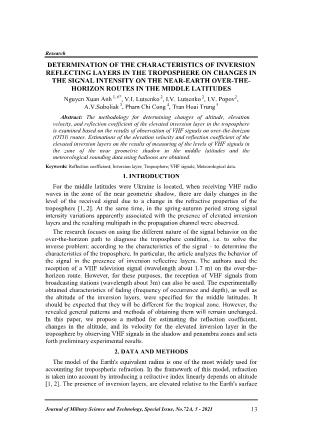 Determination of the characteristics of inversion reflecting layers in the troposphere on changes in the signal intensity on the near-earth over-thehorizon routes in the middle latitudes