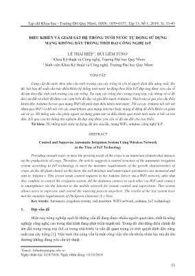 Điều khiển và giám sát hệ thống tưới nước tự động sử dụng mạng không dây trong thời đại công nghệ IoT