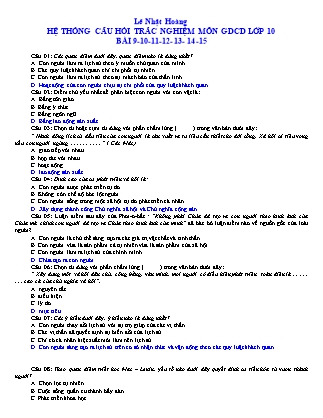 Hệ thống câu hỏi trắc nghiệm môn Giáo dục công dân Lớp 10 (Từ bài 9 đến 15)