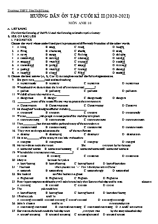 Hướng dẫn ôn tập cuối học kỳ II môn Tiếng Anh Lớp 10 - Năm học 2020-2021 - Trường THPT Tôn Thất Tùng