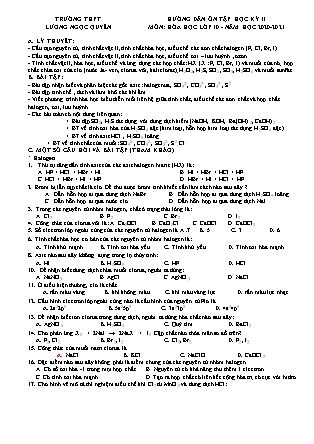 Hướng dẫn ôn tập học kỳ II môn Hóa học Lớp 10 - Năm học 2020-2021 - Trường THPT Lương Ngọc Quyến