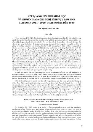 Kết quả nghiên cứu khoa học và chuyển giao công nghệ lĩnh vực lâm sinh giai đoạn 2011-2020, định hướng đến 2030