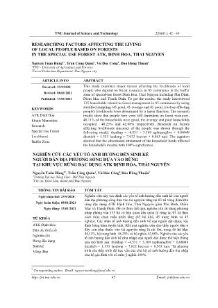 Nghiên cứu các yếu tố ảnh hưởng đến sinh kế người dân địa phương sống dựa vào rừng tại khu vực rừng đặc dụng ATK Định Hóa, Thái Nguyên