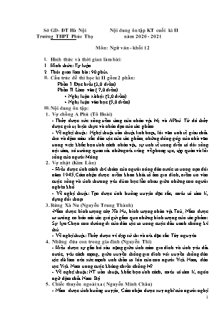 Nội dung ôn tập kiểm tra cuối học kì II môn Ngữ văn Lớp 12 - Năm học 2020-2021 - Trường THPT Phúc Thọ