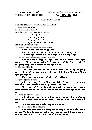 Nội dung ôn tập kiểm tra cuối học kỳ II môn Ngữ văn Lớp 11 - Năm học 2020-2021 - Trường THPT Phúc Thọ