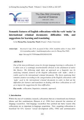 Semantic features of English collocations with the verb make in international criminal documents: Difficulties with, and suggestions for learning and translating
