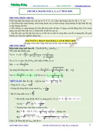 Tài liệu luyện thi THPT Quốc gia môn Vật lý - Chương 4, Chủ đề 4: Mạch có R, L, C, w, f thay đổi - Vũ Đình Hoàng