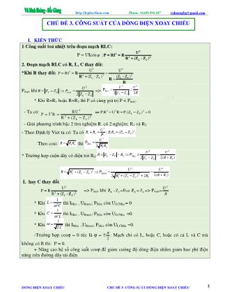 Tài liệu luyện thi THPT Quốc gia môn Vật lý - Chương 4, Chủ đề 3: Công suất của dòng điện xoay chiều - Vũ Đình Hoàng