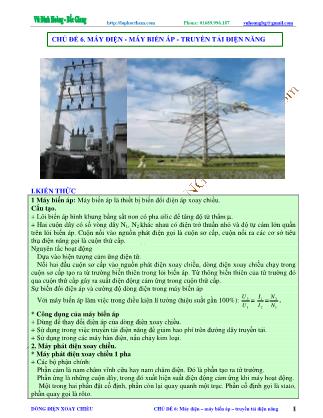 Tài liệu luyện thi THPT Quốc gia môn Vật lý - Chương 4, Chủ đề 6: Máy điện. Máy biến áp. Truyền tải điện năng - Vũ Đình Hoàng