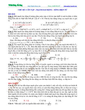 Tài liệu luyện thi THPT Quốc gia môn Vật lý - Chương 5, Chủ đề 3: Ôn tập Mạch dao động & Sóng điện từ - Vũ Đình Hoàng