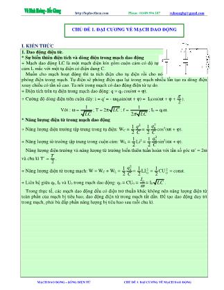 Tài liệu luyện thi THPT Quốc gia môn Vật lý - Chương 5, Chủ đề 1: Đại cương về mạch dao động - Vũ Đình Hoàng