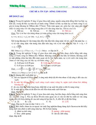 Tài liệu luyện thi THPT Quốc gia môn Vật lý - Chương 6, Chủ đề 4: Ôn tập Sóng ánh sáng - Vũ Đình Hoàng