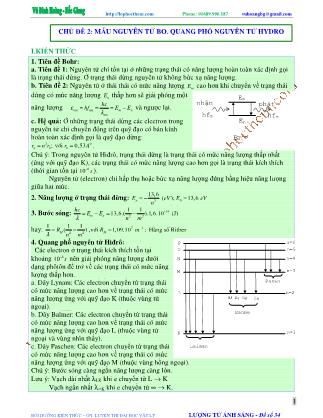 Tài liệu luyện thi THPT Quốc gia môn Vật lý - Chương 7, Chủ đề 2: Mẫu nguyên tử bo. Quang phổ nguyên tử hydro - Vũ Đình Hoàng