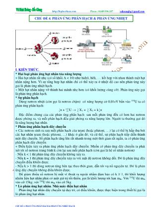 Tài liệu luyện thi THPT Quốc gia môn Vật lý - Chương 9, Chủ đề 4: Phản ứng phân hạch & phản ứng nhiệt - Vũ Đình Hoàng